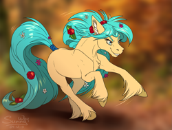 Size: 1325x1000 | Tagged: safe, artist:sunny way, oc, species:earth pony, species:pony, cute, female, flower, fluffy, fur, mare, running, smiling, solo