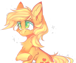 Size: 3678x3084 | Tagged: safe, artist:lazuli, character:applejack, species:earth pony, species:pony, cheek fluff, chest fluff, colored hooves, colored pupils, cute, ear fluff, eyebrows, eyebrows visible through hair, female, hatless, heart eyes, jackabetes, leg fluff, mare, missing accessory, simple background, solo, transparent background, wingding eyes