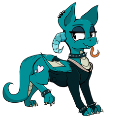 Size: 3579x3458 | Tagged: safe, artist:paskanaakka, derpibooru original, oc, oc only, oc:puppy love, species:dracony, species:dragon, species:pony, 2020 community collab, derpibooru community collaboration, choker, clothing, ear piercing, emo, eyeshadow, fangs, forked tongue, horns, hybrid, jacket, long tongue, makeup, male, piercing, simple background, smiling, solo, spiked choker, spiked wristband, tongue out, transparent background, wings, wristband