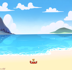 Size: 1971x1898 | Tagged: safe, alternate version, artist:dsp2003, species:crab, beach, cloud, exclamation point, island, no pony, ocean, scenery