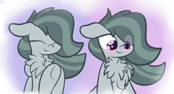 Size: 2816x1536 | Tagged: safe, artist:kimjoman, character:marble pie, species:earth pony, species:pony, blushing, chest fluff, cute, excessive chest fluff, eye clipping through hair, eyes closed, female, floppy ears, marblebetes, mare, smiling, weapons-grade cute