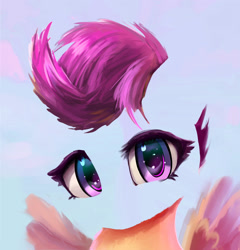 Size: 2327x2426 | Tagged: safe, alternate version, artist:xbi, character:scootaloo, species:pegasus, species:pony, bust, eye, eyes, faceless female, female, invisible, looking at you, no face, portrait, transparent, wip