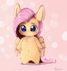Size: 2080x2193 | Tagged: safe, artist:miokomata, character:fluttershy, species:bird, species:pegasus, species:penguin, species:pony, blushing, chest fluff, colored hooves, cute, female, freckles, hybrid, semi-anthro, shyabetes, solo, weapons-grade cute