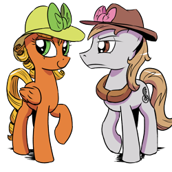 Size: 1200x1200 | Tagged: safe, artist:pony-berserker, oc, oc only, oc:longhaul, oc:southern comfort, species:earth pony, species:pegasus, species:pony, 2020 community collab, derpibooru community collaboration, angry, bow, clothing, hat, i can't believe it's not idw, male, simple background, smug, transparent background, yoke