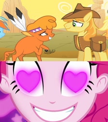 Size: 844x947 | Tagged: safe, artist:themexicanpunisher, edit, edited screencap, screencap, character:braeburn, character:little strongheart, character:pinkie pie, ship:braeheart, episode:coinky-dink world, episode:over a barrel, eqg summertime shorts, g4, my little pony: equestria girls, my little pony: friendship is magic, my little pony:equestria girls, female, heart eyes, male, shipping, straight, wingding eyes
