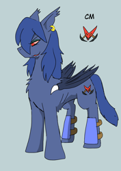 Size: 2508x3541 | Tagged: safe, artist:omegapony16, oc, oc only, oc:oriponi, species:bat pony, species:pony, bat pony oc, chest fluff, ear piercing, earring, jewelry, male, piercing, simple background, solo, stallion