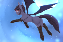 Size: 3600x2400 | Tagged: safe, artist:chapaevv, patreon reward, oc, oc:nyn indigo, christmas, clothing, hat, holiday, male, moon, original species, patreon, solo, species swap, timber pony, timber wolf, wings