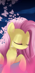 Size: 400x835 | Tagged: dead source, safe, artist:loyaldis, character:fluttershy, species:pegasus, species:pony, butterfly, crying, eyes closed, female, mare, raised hoof, solo
