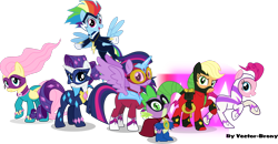 Size: 3398x1765 | Tagged: safe, artist:vector-brony, character:applejack, character:fili-second, character:fluttershy, character:humdrum, character:masked matter-horn, character:mistress marevelous, character:pinkie pie, character:radiance, character:rainbow dash, character:rarity, character:saddle rager, character:spike, character:twilight sparkle, character:twilight sparkle (alicorn), character:zapp, species:alicorn, species:dragon, species:pony, episode:power ponies, g4, my little pony: friendship is magic, female, looking at you, male, mane seven, mane six, mare, simple background, text, transparent background, vector