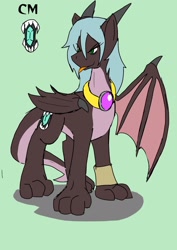 Size: 1451x2048 | Tagged: safe, alternate version, artist:omegapony16, oc, oc only, oc:oriponi, species:dracony, species:dragon, species:pony, fangs, grin, hybrid, jewelry, male, necklace, one wing out, sharp teeth, simple background, smiling, solo, teeth, tongue out, wings, wristband