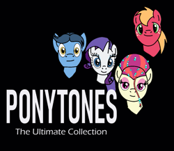 Size: 967x840 | Tagged: safe, artist:didgereethebrony, character:big mcintosh, character:rarity, character:toe-tapper, character:torch song, species:earth pony, species:pony, species:unicorn, abba, album, album cover, black background, parody, ponytones, simple background