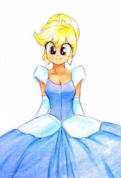 Size: 2322x3415 | Tagged: safe, artist:liaaqila, character:applejack, my little pony:equestria girls, beautiful, cinderella, clothing, cute, disney, dress, evening gloves, female, gloves, gown, jackabetes, long gloves, smiling, solo, traditional art
