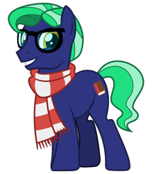 Size: 2800x3200 | Tagged: safe, artist:cheezedoodle96, oc, oc only, oc:mythic study, species:earth pony, species:pony, 2020 community collab, derpibooru community collaboration, .svg available, clothing, glasses, looking at you, male, scarf, simple background, smiling, solo, stallion, svg, transparent background, vector