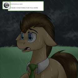 Size: 750x750 | Tagged: safe, artist:jitterbugjive, character:doctor whooves, character:time turner, species:earth pony, species:pony, lovestruck derpy, floppy ears, male, rain, solo, stallion, the doctor