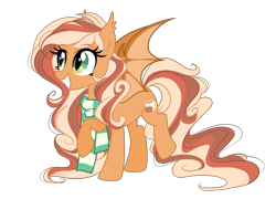 Size: 3662x2634 | Tagged: safe, artist:emberslament, artist:lazuli, oc, oc only, oc:pumpkin spice, species:bat pony, species:pony, bat pony oc, bat wings, clothing, cute, fangs, female, happy, mare, scarf, simple background, transparent background, wings