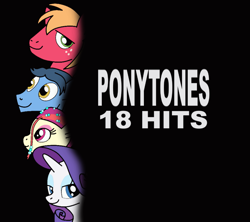 Size: 999x888 | Tagged: safe, artist:didgereethebrony, character:big mcintosh, character:rarity, character:toe-tapper, character:torch song, species:earth pony, species:pony, species:unicorn, abba, album, album cover, black background, eyeshadow, female, looking at you, makeup, ponytones, recreation, simple background, solo
