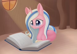 Size: 2224x1572 | Tagged: safe, alternate version, artist:dusthiel, oc, oc only, species:pony, species:unicorn, afternoon, book, female, glasses, mare, prone, reading, solo