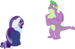 Size: 8972x5840 | Tagged: safe, artist:memnoch, character:rarity, character:spike, species:dragon, species:pony, species:unicorn, episode:the last problem, g4, my little pony: friendship is magic, absurd resolution, female, gigachad spike, male, mare, older, older rarity, older spike, simple background, skunk stripe, transparent background, vector, winged spike