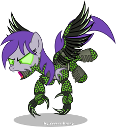 Size: 3207x3522 | Tagged: safe, artist:vector-brony, oc, oc:dawn enclave, species:pegasus, species:pony, fallout equestria, fallout equestria: project horizons, artificial wings, augmented, claws, cyberpunk, cyborg, fanfic art, glowing eyes, harbinger, level 3 (harbinger cyberpunk) (project horizons), mechanical hands, mechanical wing, mechanized, pegasus oc, screaming, simple background, solo, transparent background, watermark, wings