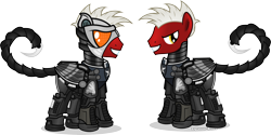 Size: 6598x3295 | Tagged: safe, artist:vector-brony, oc, oc only, oc:lighthooves, species:earth pony, species:pony, fallout equestria, fallout equestria: project horizons, armor, augmented, biohacking, cyber pony, cyberpunk, cyborg, evil grin, fanfic art, grin, helmet, level 4.5 (dark model) (project horizons), male, simple background, smiling, solo, stallion, transparent background