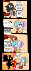 Size: 2181x5000 | Tagged: safe, artist:cuddlelamb, character:king sombra, character:lord tirek, character:princess celestia, species:alicorn, species:centaur, species:pony, species:unicorn, bandage, book, bored, bucking, crossover, dialogue, female, glowing horn, horn, magic, male, mare, master, one punch man, onomatopoeia, raised hoof, reading, stallion, telekinesis