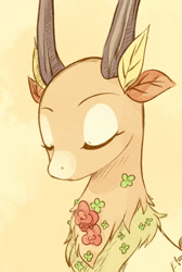 Size: 800x1192 | Tagged: safe, artist:loyaldis, character:the great seedling, species:deer, episode:going to seed, g4, my little pony: friendship is magic, bust, cute, eyes closed, flower, leaf, male, solo