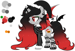 Size: 3420x2343 | Tagged: safe, artist:aestheticallylithi, artist:lazuli, base used, oc, oc only, oc:merry mischief, species:alicorn, species:bat pony, species:pony, alicorn oc, bat pony alicorn, bat pony oc, bat wings, bow tie, christmas, clothing, coat, ear piercing, earring, eyeshadow, female, freckles, halloween, hat, heart eyes, holiday, horn, horn ring, jack-o-lantern, jewelry, makeup, mare, piercing, pumpkin, reference sheet, santa hat, simple background, snow, snowflake, snowman, socks, solo, striped socks, transparent background, wingding eyes, wings