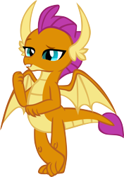 Size: 4044x5740 | Tagged: safe, artist:memnoch, character:smolder, species:dragon, claws, crossed legs, fangs, female, horns, kid, lidded eyes, raised arm, raised eyebrow, simple background, smiling, smugder, solo, spread wings, talking, teenaged dragon, teenager, toes, transparent background, vector, wings