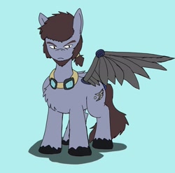 Size: 2048x2022 | Tagged: safe, artist:omegapony16, oc, oc only, oc:oriponi, species:pegasus, species:pony, amputee, artificial wings, augmented, chest fluff, frown, goggles, male, one wing out, pegasus oc, prosthetic limb, prosthetic wing, prosthetics, simple background, solo, stallion, unshorn fetlocks, wings