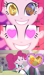 Size: 1280x2160 | Tagged: safe, artist:themexicanpunisher, edit, edited screencap, screencap, character:braeburn, character:little strongheart, character:pinkie pie, ship:braeheart, episode:coinky-dink world, episode:over a barrel, eqg summertime shorts, g4, my little pony: equestria girls, my little pony: friendship is magic, my little pony:equestria girls, female, heart eyes, male, meme, pinkie's eyes, shipping, straight, wingding eyes