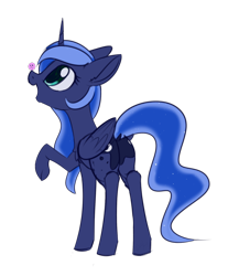 Size: 1404x1698 | Tagged: safe, artist:dusthiel, character:princess luna, species:alicorn, species:pony, balancing, cute, digital art, female, lunabetes, mare, raised hoof, rear view, simple background, smiling, solo, transparent background