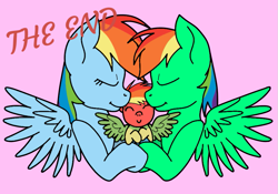 Size: 893x626 | Tagged: safe, artist:didgereethebrony, base used, character:rainbow dash, oc, oc:lightning dash, oc:oliver, parent:oc:oliver, parent:rainbow dash, parents:canon x oc, species:pegasus, species:pony, comic:rainbow dash x oliver, baby, baby pony, female, filly, multicolored fur, multicolored hair, offspring, olidash, parents:olidash, rainbow fur, simple background, trace