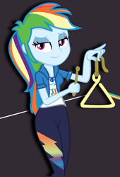 Size: 1060x1555 | Tagged: safe, artist:grapefruitface1, artist:yaya54320, base used, character:rainbow dash, my little pony:equestria girls, clothing, female, looking to the left, musical instrument, pink floyd, solo, triangle