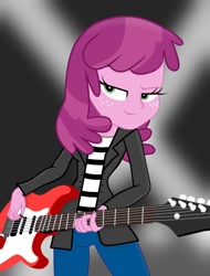 Size: 1024x1344 | Tagged: safe, artist:darkplayerferraz269, artist:grapefruitface1, base used, character:cheerilee, my little pony:equestria girls, electric guitar, female, guitar, musical instrument, solo, stage light