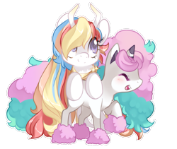 Size: 1007x850 | Tagged: safe, artist:loyaldis, oc, oc only, oc:rainbow dreams, species:pegasus, species:pony, crossover, duo, female, galarian ponyta, hair over one eye, mare, pokémon, ponyta, simple background, transparent background, white outline, ych result