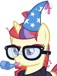 Size: 1253x1675 | Tagged: safe, artist:frownfactory, character:moondancer, species:pony, species:unicorn, episode:amending fences, g4, my little pony: friendship is magic, .svg available, clothing, eyebrows, female, glasses, hat, horn, mare, party hat, party horn, simple background, solo, svg, transparent background, upset, vector