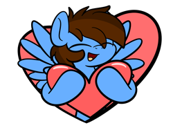Size: 2560x1920 | Tagged: safe, artist:kimjoman, part of a set, oc, oc only, oc:pegasusgamer, species:pegasus, species:pony, bust, eyes closed, happy, heart, holiday, simple background, solo, transparent background, valentine's day, wings, ych result