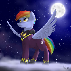 Size: 2400x2400 | Tagged: safe, artist:captainpudgemuffin, character:rainbow blaze, clothing, cloud, costume, male, moon, night, shadowbolts costume, solo