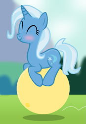 Size: 695x1000 | Tagged: safe, artist:grapefruitface1, artist:twittershy, base used, character:trixie, blushing, day, exercise, exercise ball, female, outdoors, solo