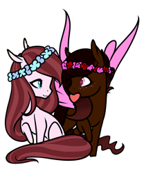 Size: 1280x1536 | Tagged: safe, artist:oneiria-fylakas, oc, oc only, species:earth pony, species:pegasus, species:pony, chibi, female, heart, mare, mouth hold, simple background, transparent background