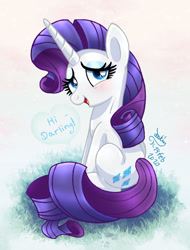 Size: 910x1200 | Tagged: safe, artist:joakaha, character:rarity, species:pony, species:unicorn, blushing, dialogue, female, holiday, looking at you, mare, open mouth, sitting, solo, talking to viewer, valentine's day
