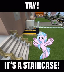 Size: 2048x2310 | Tagged: safe, artist:cheezedoodle96, edit, editor:topsangtheman, character:silverstream, species:hippogriff, car, looking at you, meme, minecraft, smiling, stairs, that hippogriff sure does love stairs, truck