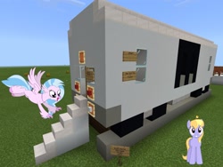 Size: 2048x1536 | Tagged: safe, artist:bluemeganium, artist:cheezedoodle96, edit, editor:topsangtheman, character:cloud kicker, character:silverstream, species:hippogriff, species:pegasus, species:pony, looking at you, minecraft, new york city subway, stairs, that hippogriff sure does love stairs, train