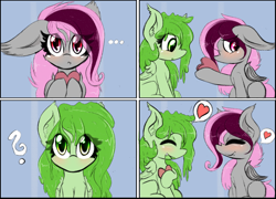 Size: 1500x1082 | Tagged: safe, artist:freefraq, oc, oc:cherry slime, oc:lilac san, species:bat pony, episode:hearts and hooves day, g4, my little pony: friendship is magic, chocolate, comic, cute, food, goo, goo pony, heart, original species, textless