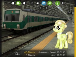 Size: 2048x1536 | Tagged: safe, artist:vector-brony, edit, editor:topsangtheman, species:crystal pony, species:pony, golden glitter, hmmsim2, looking at you, seoul, south korea, train, train station