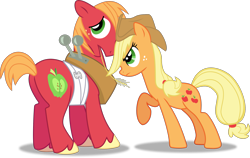 Size: 2453x1547 | Tagged: safe, artist:frownfactory, character:applejack, character:big mcintosh, species:earth pony, species:pony, episode:applebuck season, g4, my little pony: friendship is magic, .svg available, applejack's hat, bandage, brother and sister, clothing, cowboy hat, female, hat, male, mare, siblings, simple background, stallion, svg, transparent background, vector, yoke