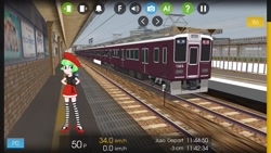 Size: 1280x720 | Tagged: safe, artist:punzil504, artist:topsangtheman, character:watermelody, my little pony:equestria girls, clothing, female, hat, high heels, hmmsim2, japan, shoes, skull, socks, solo, striped socks, train, train station