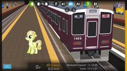 Size: 1280x720 | Tagged: safe, artist:topsangtheman, artist:vector-brony, species:crystal pony, species:earth pony, species:pony, golden glitter, hmmsim2, japan, looking at you, train, train station