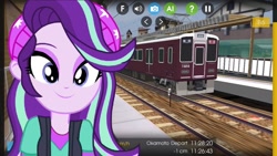 Size: 1280x720 | Tagged: safe, artist:rodan00, artist:topsangtheman, character:starlight glimmer, my little pony:equestria girls, close-up, hmmsim2, japan, train, train station