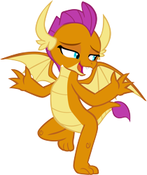 Size: 4985x5934 | Tagged: safe, artist:memnoch, character:smolder, species:dragon, episode:molt down, g4, my little pony: friendship is magic, claws, dragoness, dramatic, fangs, female, horns, lidded eyes, open mouth, raised leg, show accurate, simple background, solo, spread wings, talking, teenaged dragon, teenager, toes, transparent background, vector, wings